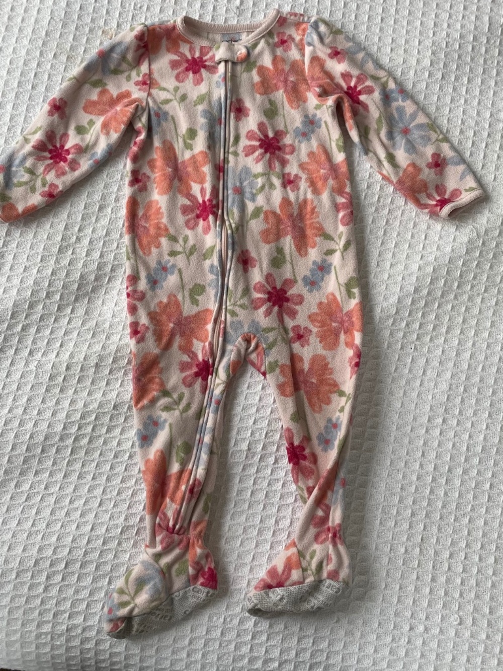 Carters 2T Fleece Pink Floral Footed Pajamas